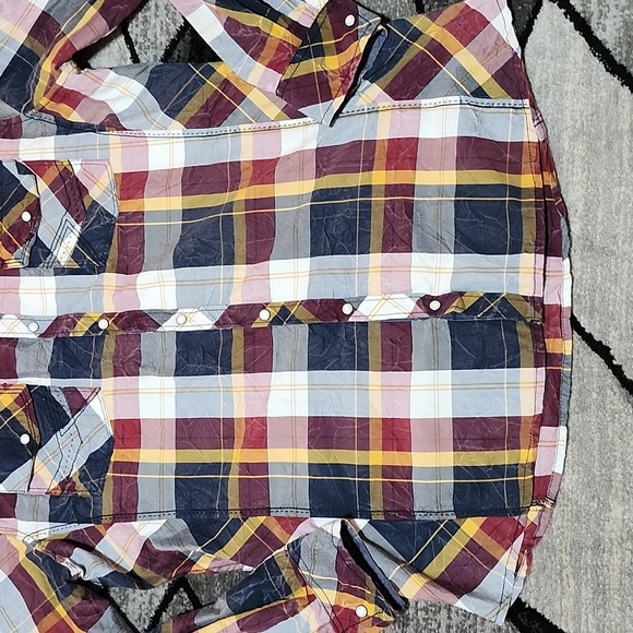 BKE ATHLETIC FIT PLAID ACID-WASH PEARL SNAP-BUTTON LONG-SLEEVED SHIRT L - Picture 7 of 14